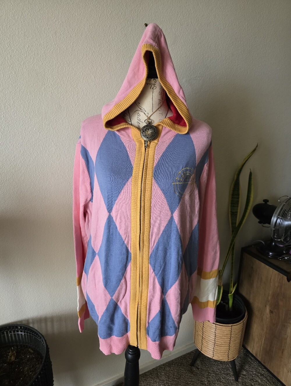 Howl's Moving Castle Pink & Blue Argyle Hooded Zip Cardigan